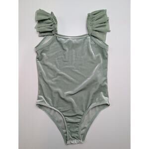 Forever 21 Girl's Size 5 / 6 Green One Piece Swimsuit Ruffle Sleeves